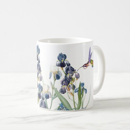 Kolibri-Vogel-Tier-Tier-Iris mit Blumen Kaffeetasse (VorderseiteRechts)