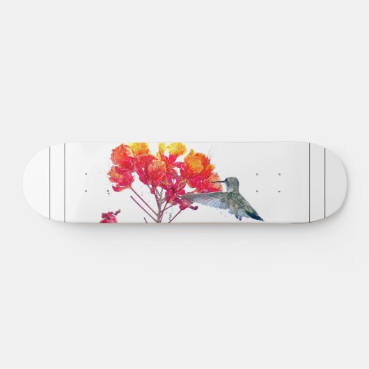 Kolibri-Vogel-Tier-Tier mit Blumen Skateboard (Horizontal)