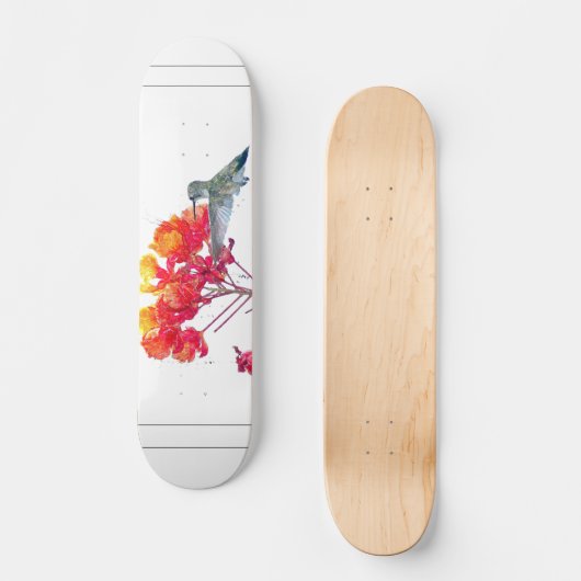 Kolibri-Vogel-Tier-Tier mit Blumen Skateboard (Vorderseite)