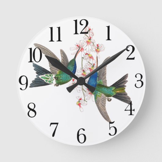 Kolibri-Vogel-Tier-TierBlumen-Wand-Uhr Runde Wanduhr (Vorderseite)