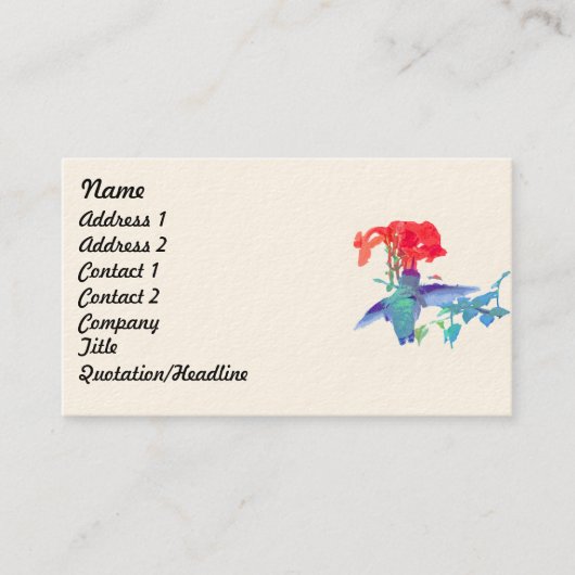 Kolibri Vogel-Tierwild lebende tiere mit Blumen Visitenkarte (Vorderseite)