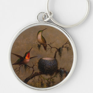 Kolibri-Vogelnest viktorianische Heade-Malerei Schlüsselanhänger