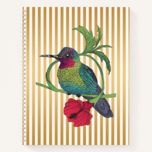 Kolibri-Vogels Spiralnotizbuch mit goldenen Streif Notizblock