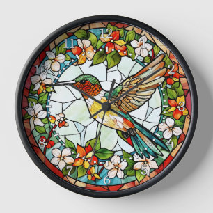 Kolibri-Wandbild im Bleiglasstil Uhr