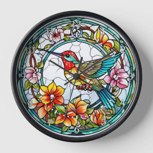 Kolibri-Wandbild im Bleiglasstil Uhr