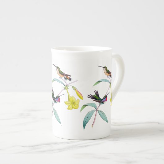 Kolibri-Wildblume-botanische Knochen-China-Tasse Porzellantasse (Vorderseite Rechts)