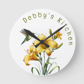 Kolibrie en Gele Lelies Wandklok" Runde Wanduhr