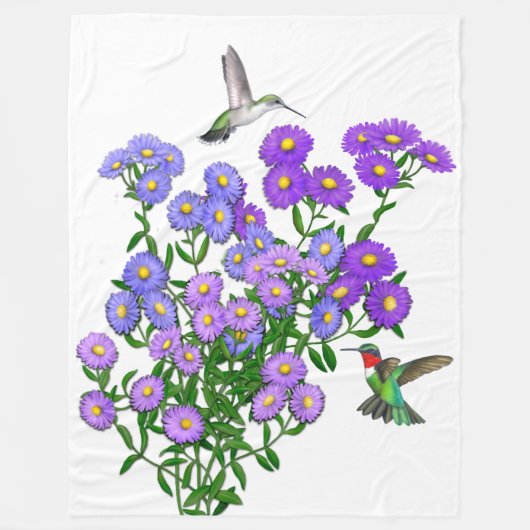 Kolibris auf lila Blumen-Fleece-Decke Fleecedecke (Vorderseite)