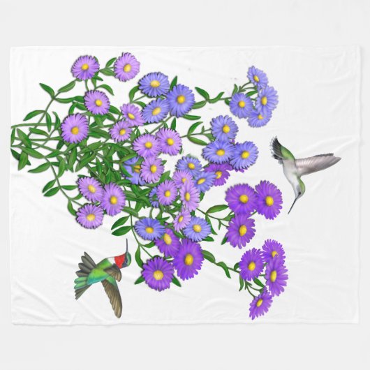 Kolibris auf lila Blumen-Fleece-Decke Fleecedecke (Vorderseite (Horizontal))