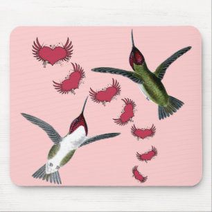 Kolibris Grunge-Herzen mit Flügeln Mousepad
