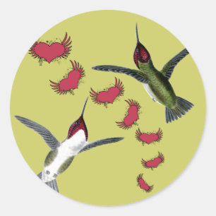 Kolibris Grunge-Herzen mit Flügeln Runder Aufkleber