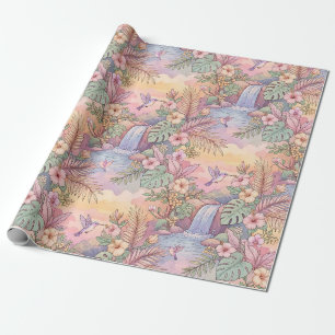 Kolibris Hibiskus Wasserfall Fröhlich Geschenkpapier