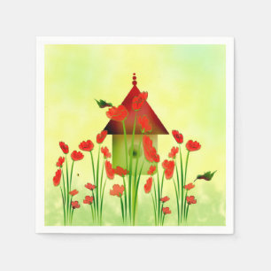 Kolibris in den Mohnblumen-Papierservietten Serviette