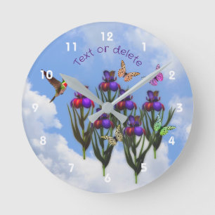 Kolibris Schmetterlinge Iris Blumen Personalisiert Runde Wanduhr