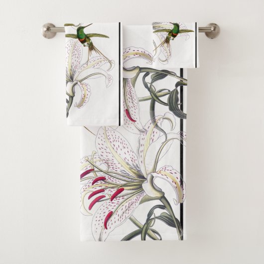 Kolibris u. asiatisches Lilien-Blumen-Bad-Tuch-Set Badhandtuch Set (Insitu)