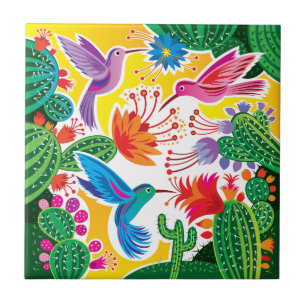 Kolibris und blühende Kakteen Fliese