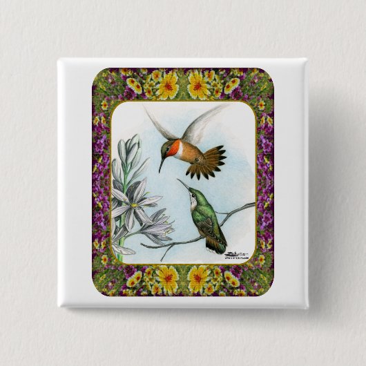 Kolibris und Blumen #2 Button (Vorderseite)