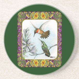 Kolibris und Blumen #2 Sandstein Untersetzer