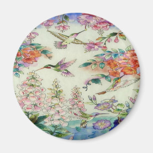 Kolibris und Blumen Glasmalerei WOW Magnet