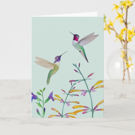 Kolibris und Blumen Karte (Gelbe Blume)