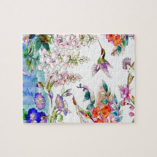 Kolibris und Blumen-Landschaft Puzzle (Horizontal)