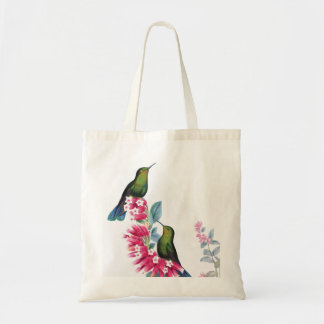 Kolibris und Blumen Vintage-Bild-Tasche Tragetasche