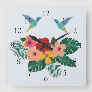 Kolibris und Blumen-Wand-Uhr Quadratische Wanduhr