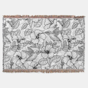 Kolibris und Hibiskusblüten s/w Decke