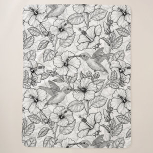 Kolibris und Hibiskusblüten s/w Sherpadecke