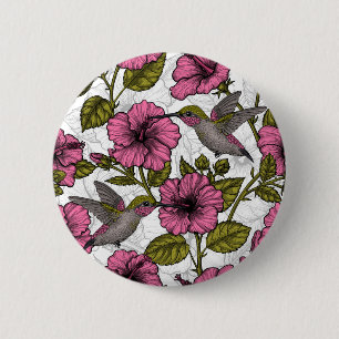 Kolibris und rosa Hibiskusblüten Button