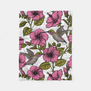Kolibris und rosa Hibiskusblüten Fleecedecke