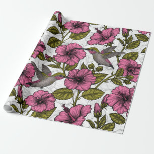 Kolibris und rosa Hibiskusblüten Geschenkpapier