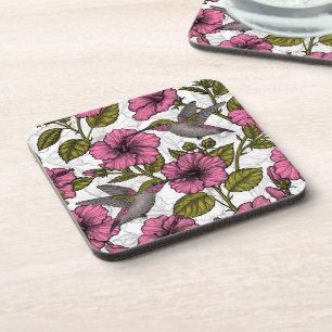 Kolibris und rosa Hibiskusblüten Getränkeuntersetzer