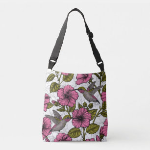 Kolibris und rosa Hibiskusblüten Tragetaschen Mit Langen Trägern