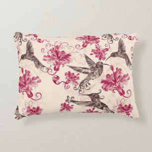 Kolibris und rosafarbene Blumen Dekokissen