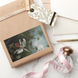 Kolibris und Weiße Orchidee von Martin J. Heade Rechteckiger Aufkleber