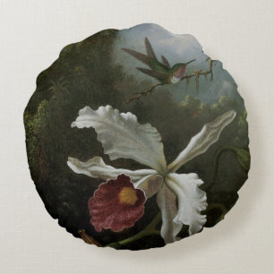 Kolibris und Weiße Orchidee von Martin J. Heade Rundes Kissen