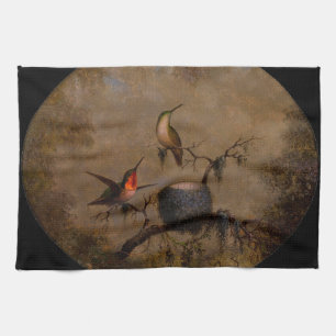 Kolibris Vogelnest viktorianische Heade-Malerei Geschirrtuch
