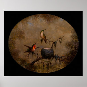 Kolibris Vogelnest viktorianische Heade-Malerei Poster