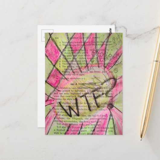 Kollage aus Mixed-Media-Elementen und Bildern aus  Postkarte (Vorderseite/Rückseite Beispiel)