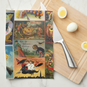 Kollage aus Vintage-Halloween-Karten Geschirrtuch