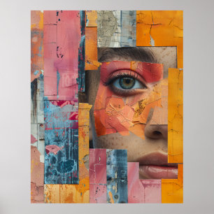 Kollage mit gerissener Farbe Gesicht Lebendiges Po Poster