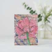 Kollage mit rosa Blume in Mixed-Media-Technik Postkarte (Stehend Vorderseite)