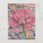 Kollage mit rosa Blume in Mixed-Media-Technik Postkarte (Vorderseite)