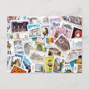 Kollage mit Vintage-Briefmarken aus Rumänien Postkarte