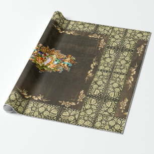 Kollage Vintage Retro mit Spitze und Blumen Geschenkpapier