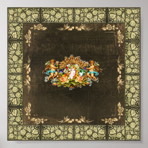 Kollage vintage Retro mit Spitze und Blumen Poster