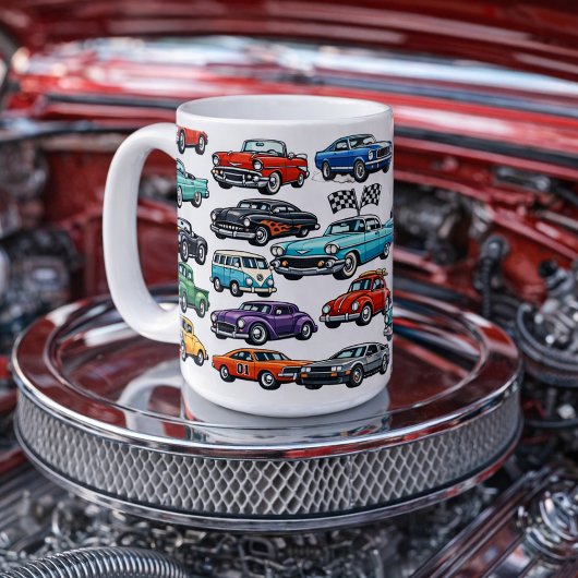 Kollagemuster mit klassischen Oldtimern Kaffeetasse