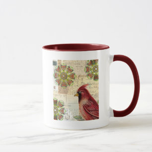 Kollagierte alte Briefe und Postkarten mit Vogel Tasse