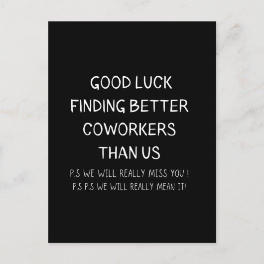 Kollege Verlasse Coworker Verlassend Funny New Job Postkarte (Vorderseite)